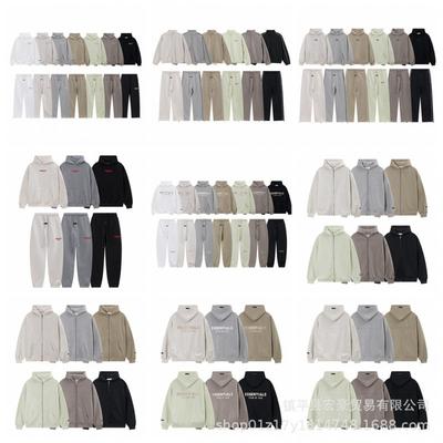Men Women Cotton Hooded Sweatshirt Straight Leg Jogger Pants Set Winter Warm Fleece Lined Casual Streetwear