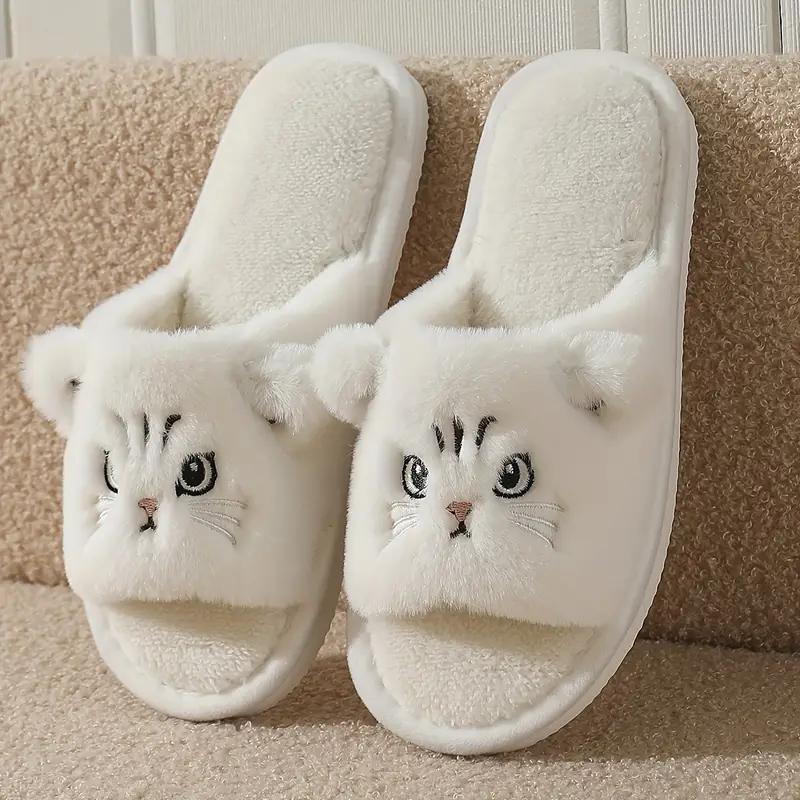 נעלי בית חתול מצויר מעובות וחמות, נעלי בית כותנה חתול קטיפתיות עם סוליה רכה ובוהן חשופה