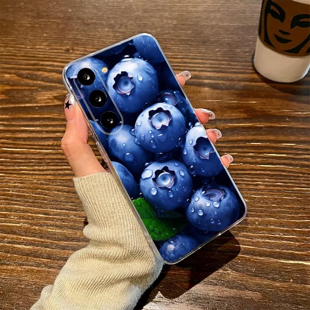 Blueberries Fruit Phone Case For Samsung S23,23,22,30,21,10,9,8,7,Note20 Ultra,Lite,Ultra,5G,Plus,FE,Soft Transparent Case