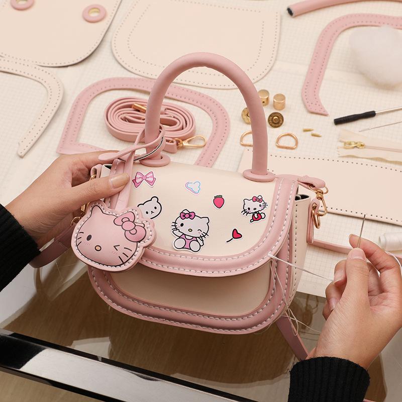 Strawberry bear DIY handmade woven bag cute cartoon material bag saddle portable messenger bag for girlfriend gift