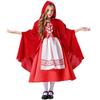 Halloween Costume Girls Red Riding Hood Cosplay Dress Theater Performance Outfit With Lace Trim Pleated Satin
