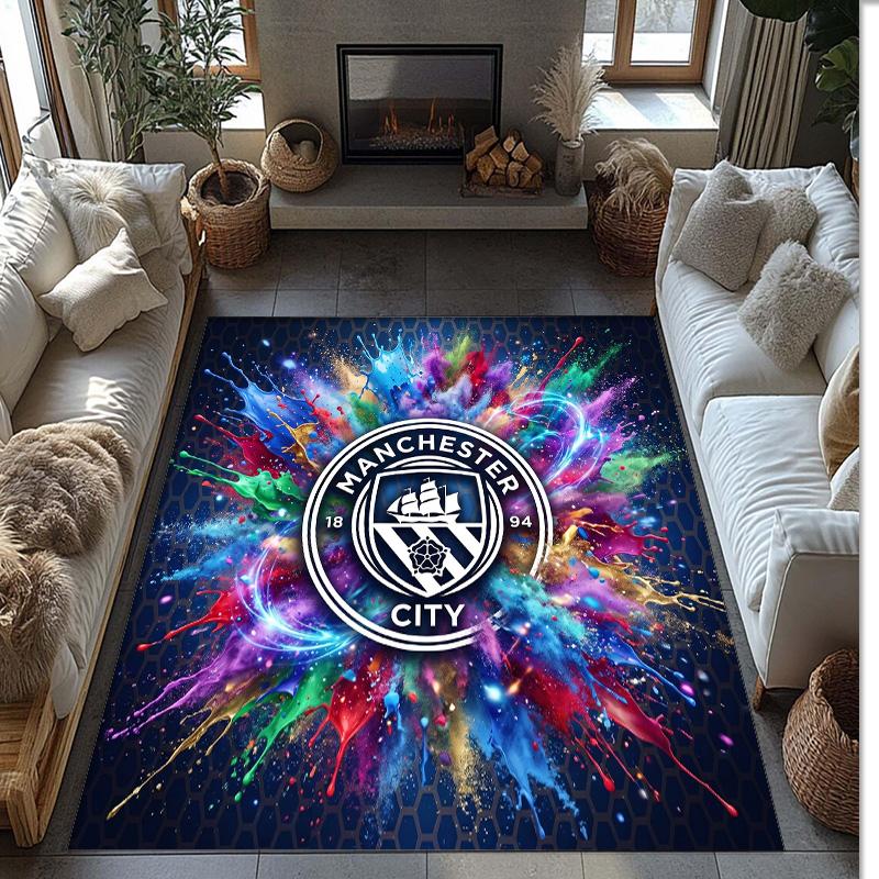 Manchester City Printed Flannel Area Rug Non Slip Soft Polyester Floor Carpet Indoor Decor Mat for Bedroom Living Room Sofa