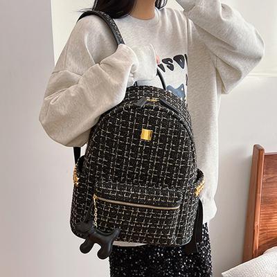 Shoulder Bag Women's New Fashion Casual Plaid Woolen Cloth Large Capacity Lightweight Student Bag