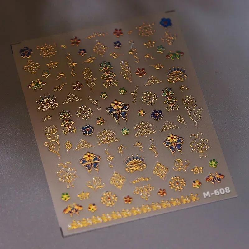 Baroque Pattern Stamping Geometric Totem Flower Retro Star Noble Self Adhesive 5D Nail Art Decoration Sticker Manicure Decal