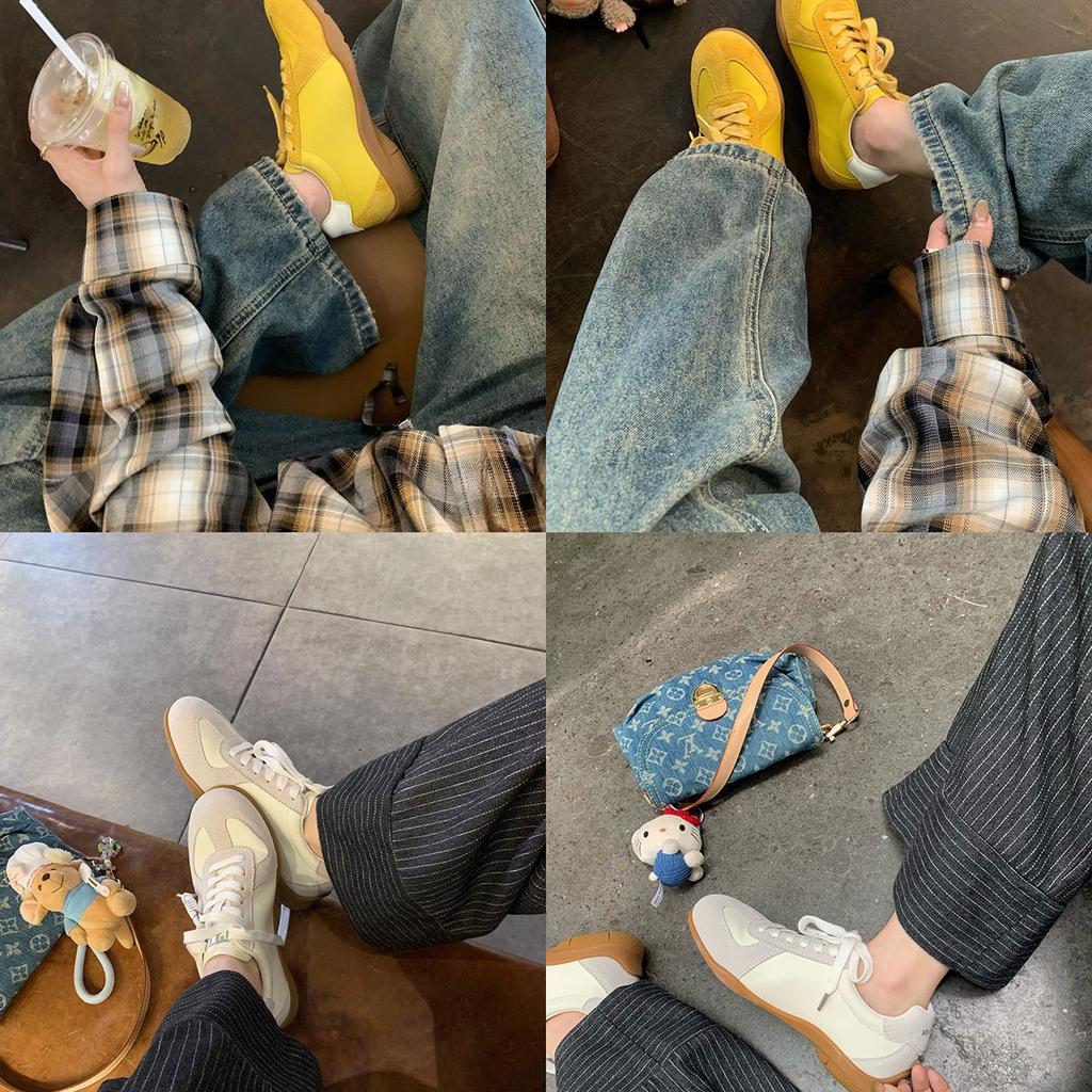 2025 Autumn New Lace-up Color Matching Round Head Versatile Comfortable Casual Commuting Board Shoes Heightening Sports Moral Training Shoes Women