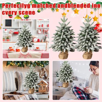 Christmas Tree Artificial Snowy Design Burlap Base Small Christmas Tree Festive Holiday Tabletop Decoration Accessory