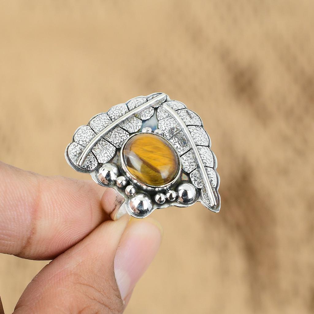 Memorial Day Sale 925 Silver Tiger's Eye Stone Promise Statement Ring Jewelry