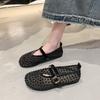 Fashion Luxury Crystal Covered Fishnet Mary Jane Shoes Woman Elegant Brand Design Rhinestone Mesh Ballet Flats Ladies  Bling Net Loafers
