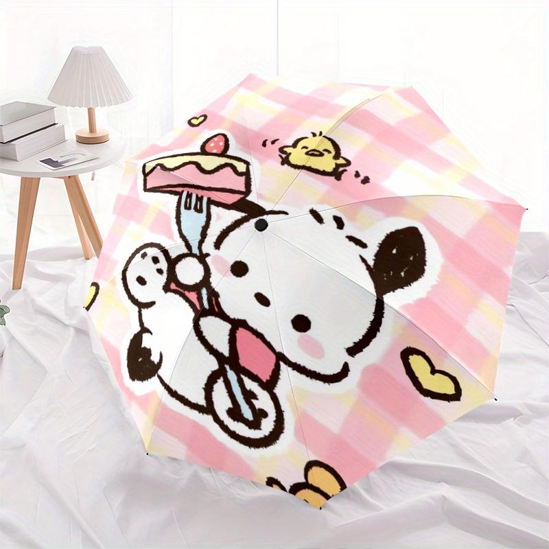 Pink Grid Cake Pochacco Automatic Opening and Closing Cartoon Umbrella - Lightweight 3-Fold Design, Suitable for Fans, Travel, Daily Use - Official Pr