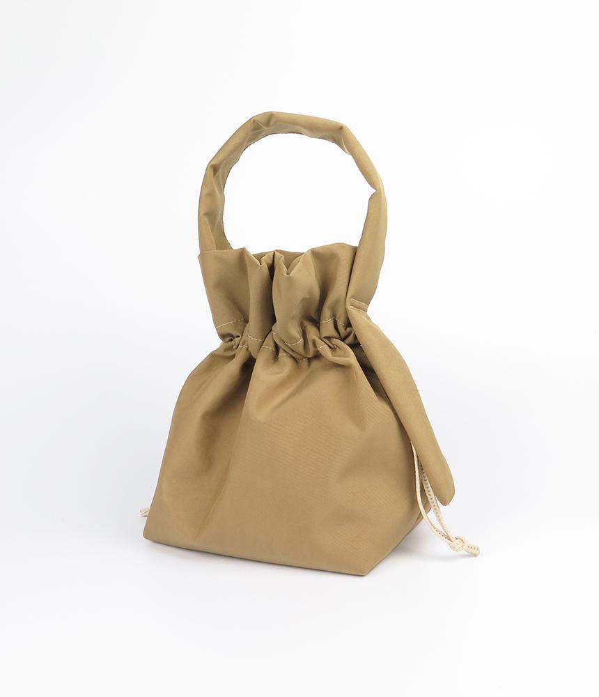 A By A 22 Nylon Plain Drawstring Mini Bucket Bag Beige