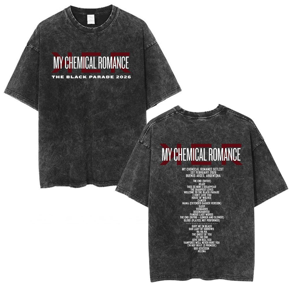 Rock Band My Chemical Romance Washed Tshirt The Black Parade Tour Merch Fans Gifts Tshirts Mens Clothing Punk T Shirts