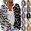 Women's Halloween Print Long Sleeve Knit Cardigan Button Front Sweater for Fall Outfits