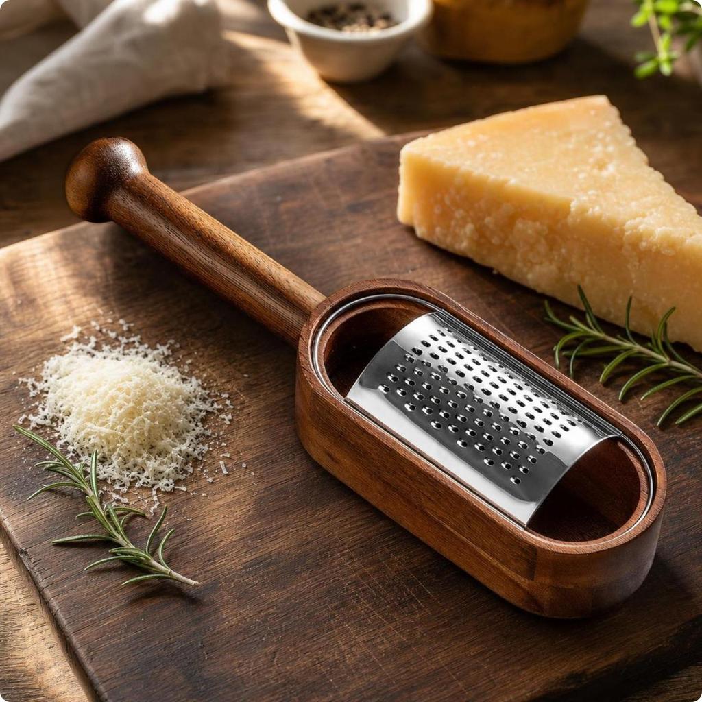 Handheld Cheese Grater with Wooden Frame Compact Kitchen Tool Long-Lasting