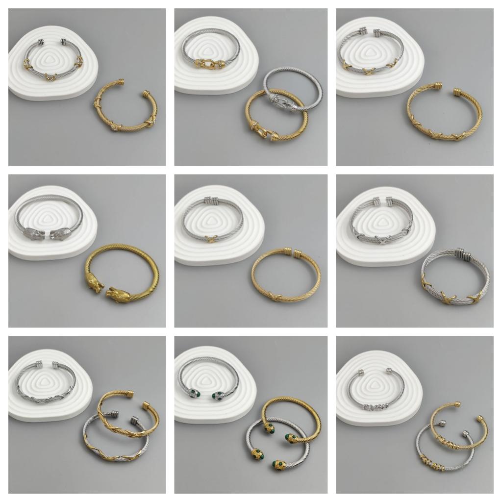 Stainless Steel Letter X Inlaid Zirconium Twist Rope Steel Wire Rope Opening Bracelet Women's Cable Bracelet Party Daily Jewelry