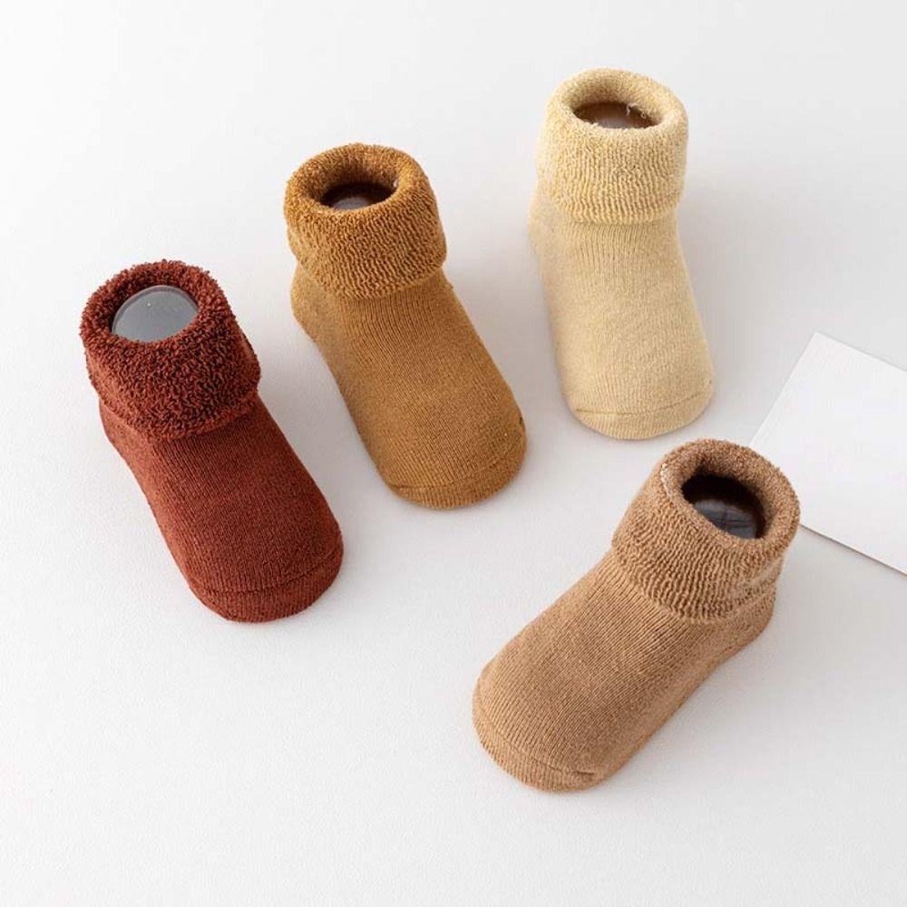 4Pairs Warm Thicken Baby Socks Solid Color Home Sleep Socks Infant Learning Walk Socks  Baby