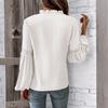 Women's Fashion Casual Lace V-Neck Solid Color Long Sleeve Pleated Shirt Women's T-Shirt Top