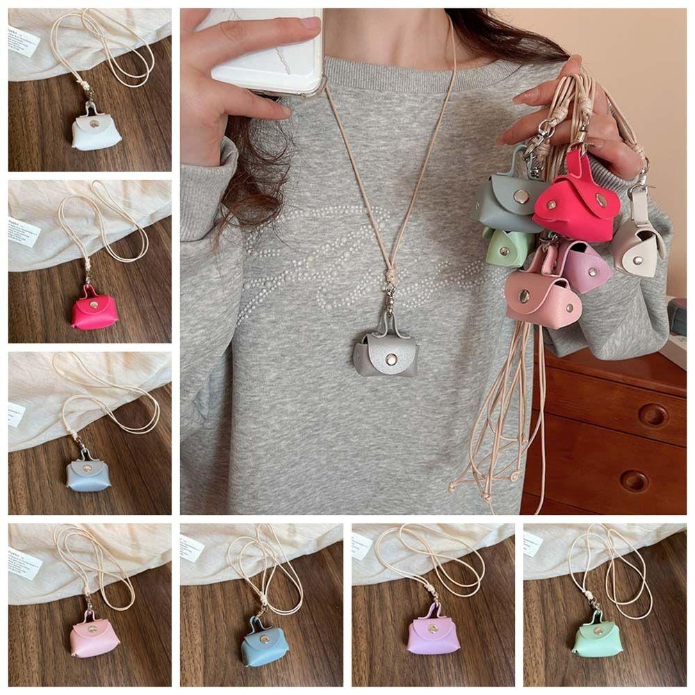 

Anti-loss Mini Coin Purse Necklace Hanging Neck Sweater Chain Y2K Ins Long Leather Necklace Women рожевий