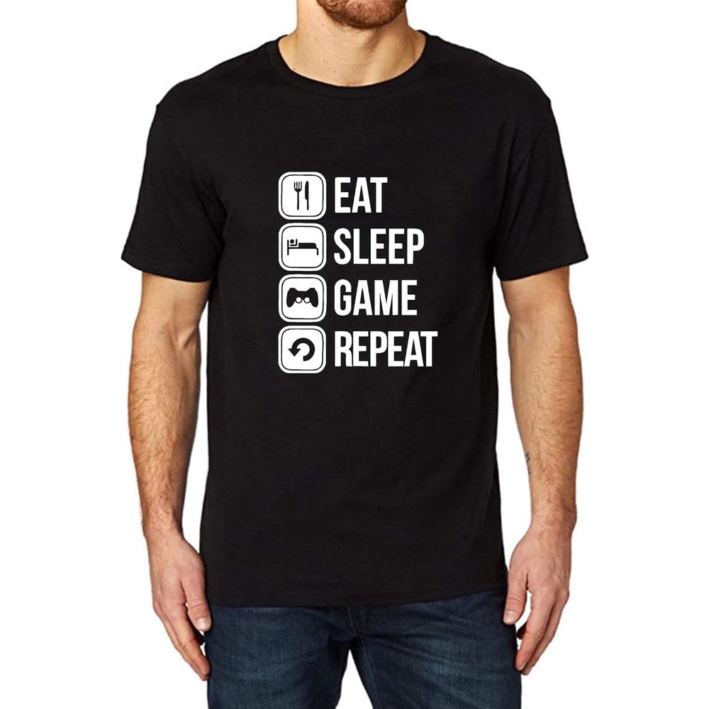 EAT Sleep Game Repeat Funny Printed Men T-Shirt (Black,L)