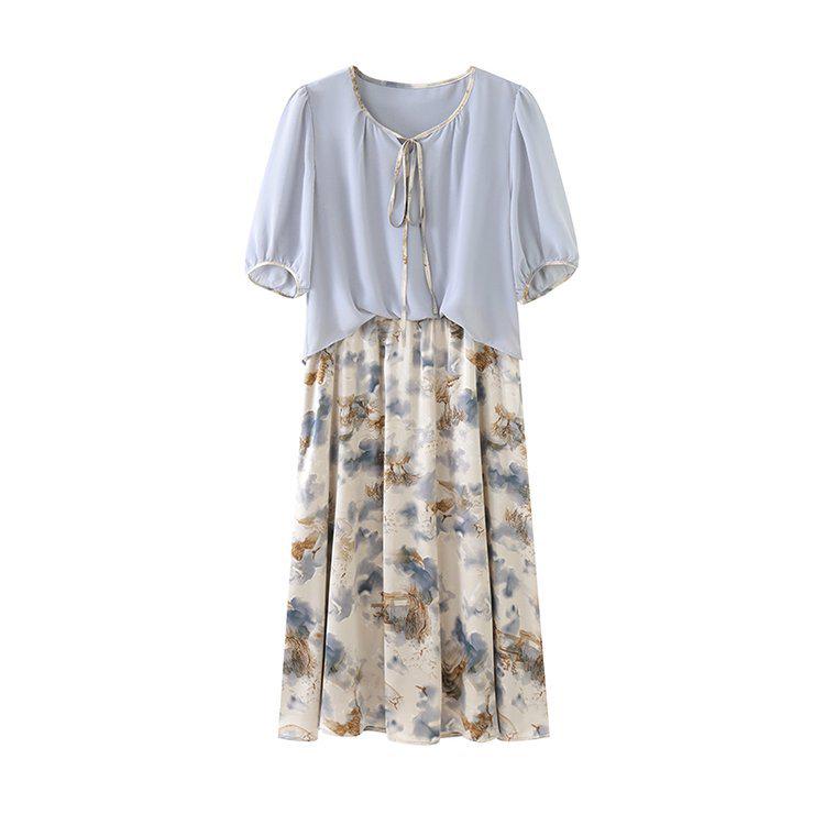 Mom's Retro Summer Chiffon Dress: 2026 Slim-Fit Two-Piece Style