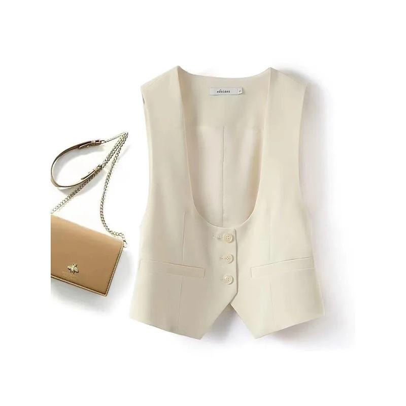 Women's Sleeveless Vest U Neck Slim Short Suit Vest Waistcoat