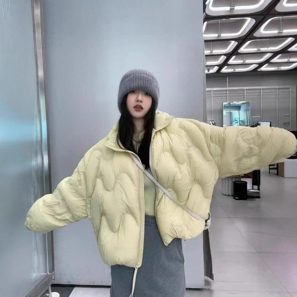 Jiangnan Home Wave Down Jacket Women's Short Stand-Up Collar Puff White Duck Down Thickened Winter Jacket Japan and Korea Casual Cold Protection