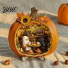 Handmade Wooden Halloween Art Ghost Pumpkin Tabletop Sign House with Mini Tiered Stacked Crafts Scene Fall Harvest Desktop Ornament for Home Office