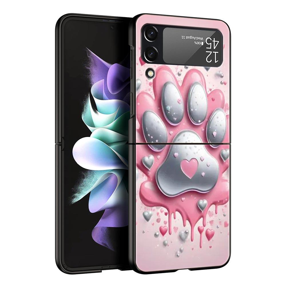Og Paw Print Aesthetics Hard PC Phone Case For Samsung Galaxy Z Flip 7 6 5 4 Black Cover For Galaxy Z Flip 3 Foldable Fundas Bag