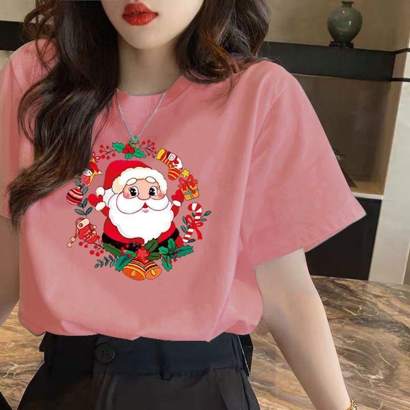 Women's short sleeved T-shirt with Christmas print pattern top