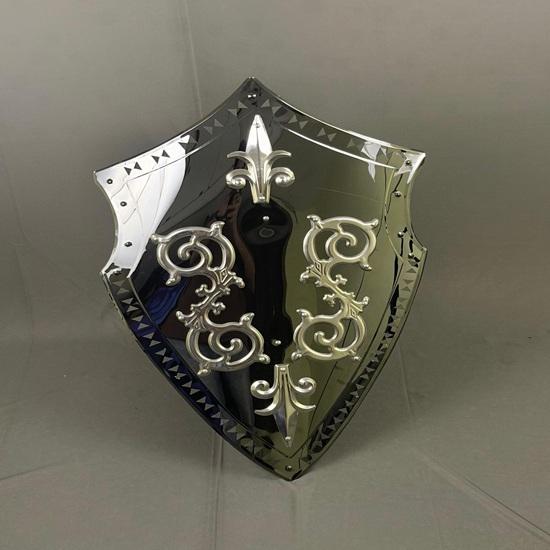 Polished Steel Knight Shield with Fleur De Lis Medieval Armor Prop, Wall Decor