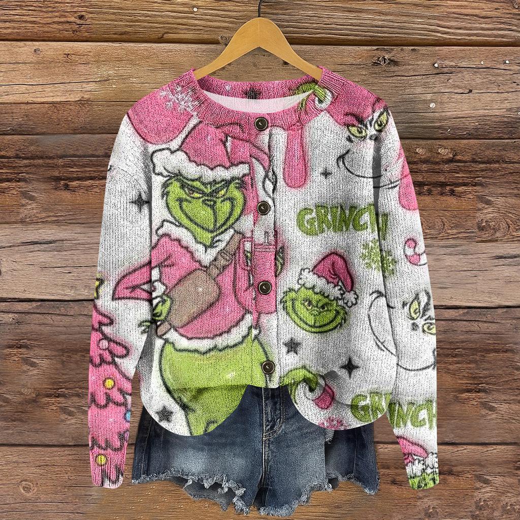 Women's Round Neck Top Printing Thickened Plush Cashmere Warm Long Top