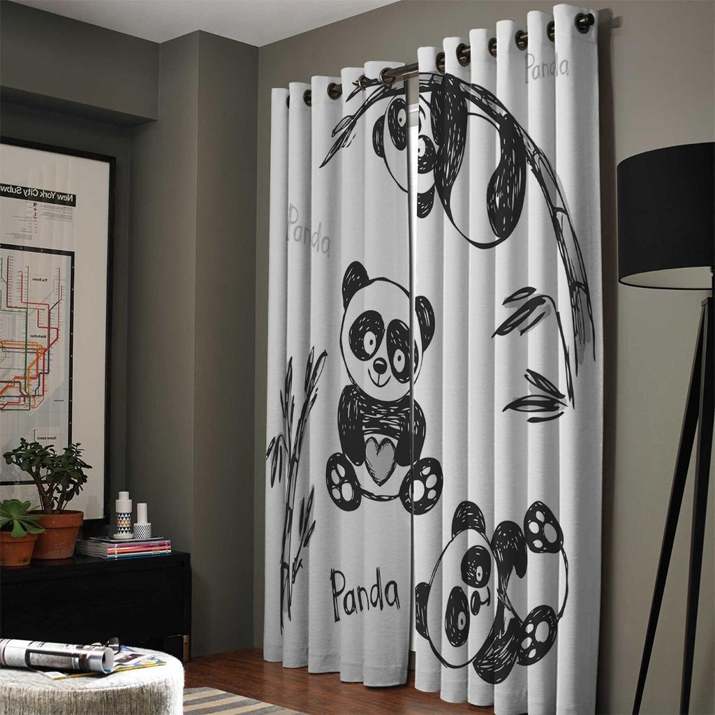 Chinese Panda And Bamboo Window Curtains Curtains for Living Room Decorative Items Living Room