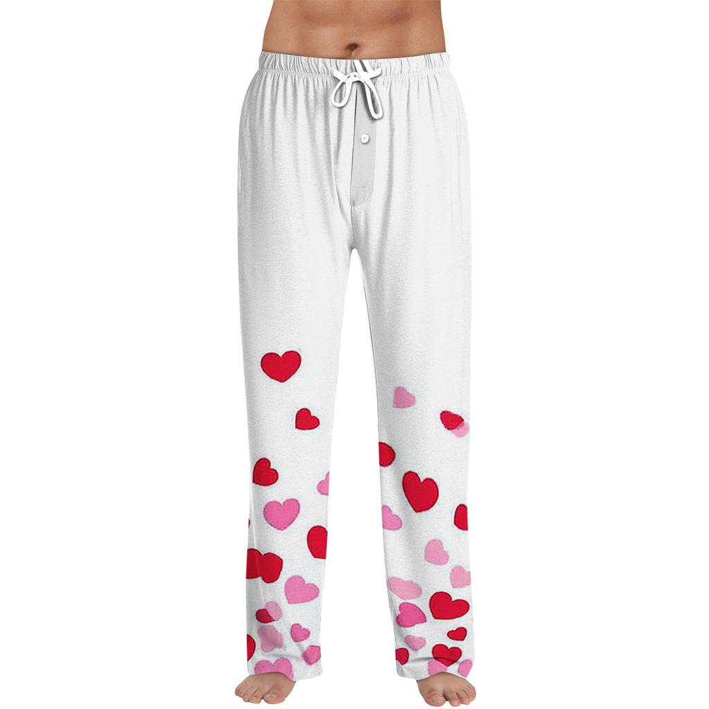 Men's Valentine's Day Printed Drawstring Long Pants Casual Pajamas