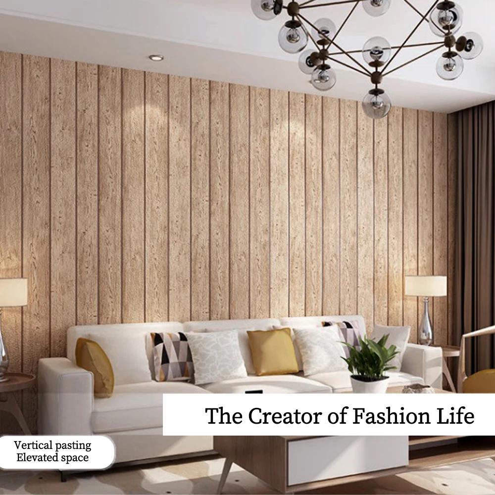 Modern Minimalist Mediterranean Wood Grain Deer Skin Velvet Wallpapers 3D Horizontal Wood Grain Living Room Bedroom Wallpaper