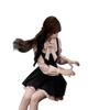 Academy Style Plaid Two-Piece Dress - Petite, Waist-Cinched, Slimming, Short Skirt for Women (Spring/Autumn)