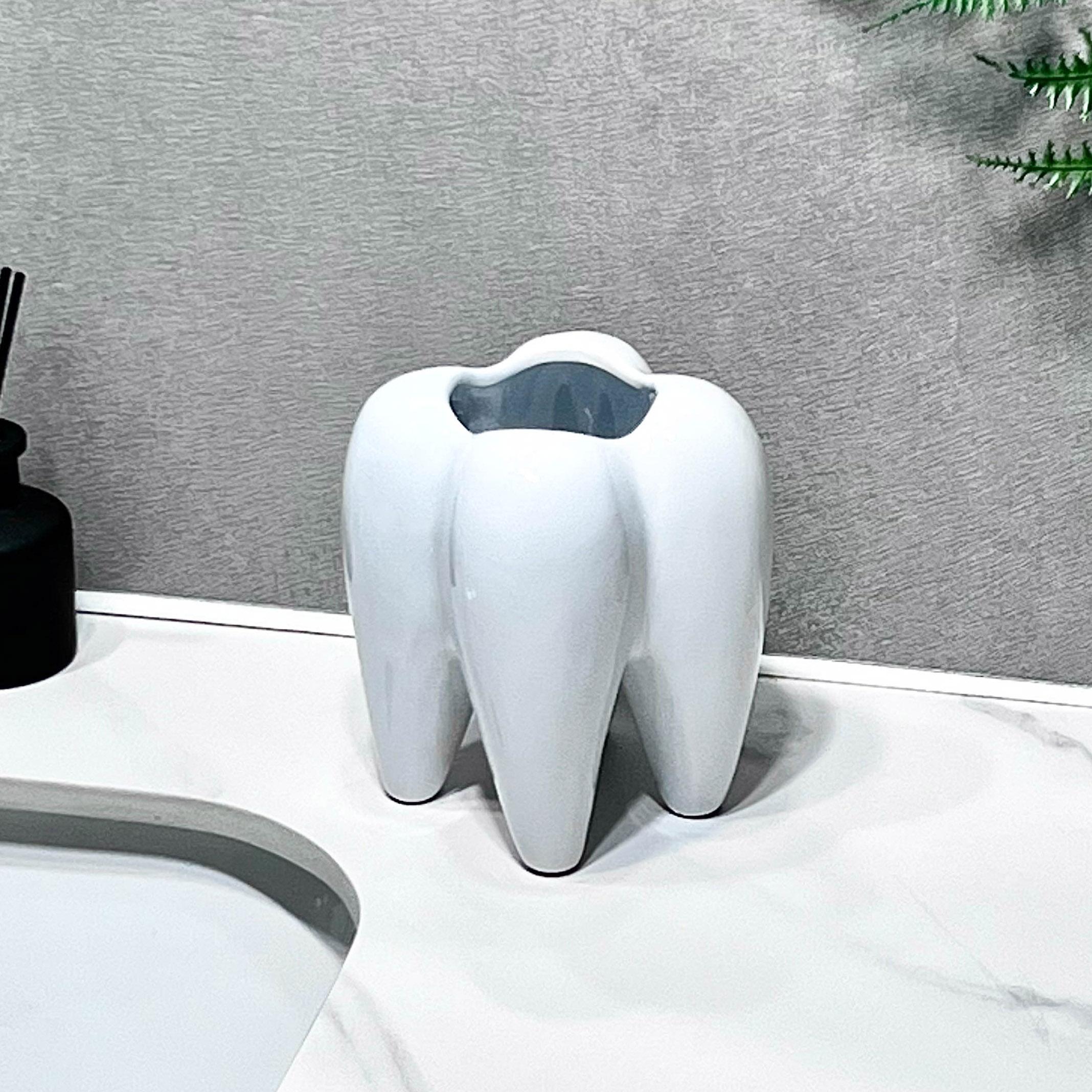

Modern Tooth Shape Bathroom Bathroom Electric Toothbrush Toothpaste Shelf Home Cute Dental Holder Storage Bucket Box Decoration