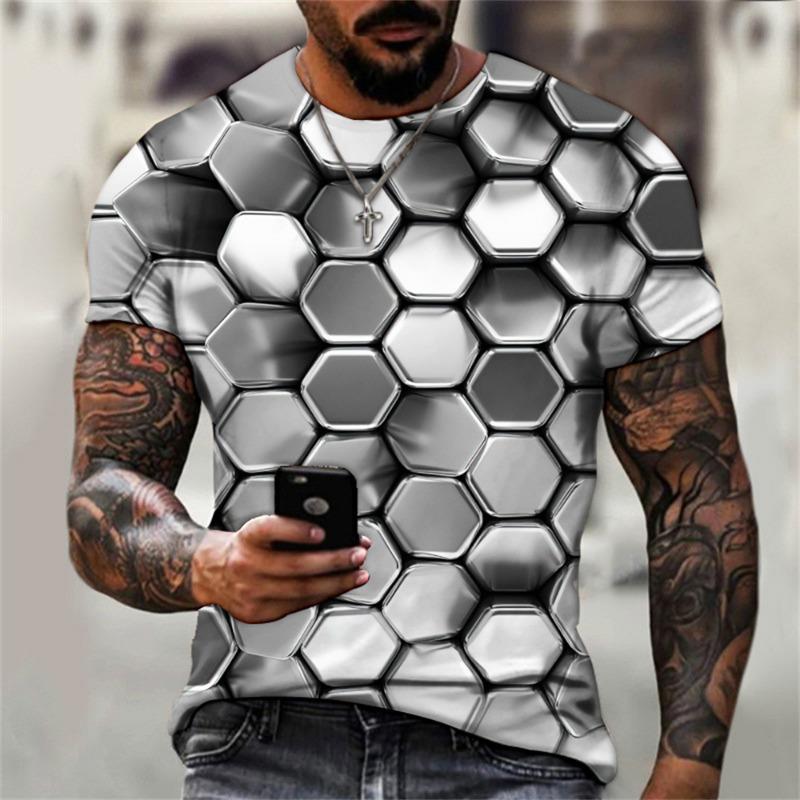 Summer Men T Shirts Optical Illusion 3D Print Graphic Round Neck Tee Shirt Casual Short Sleeve Tops Streetwear Fashion Clothing