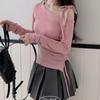 The Pink Slim Fit Side Slit Shirring One Shoulder Long Sleeve Tee