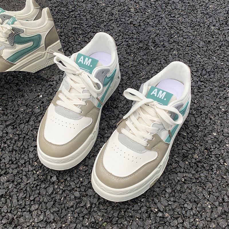 

Internet celebrity new board shoes 2025 spring summer autumn ins tide platform women s shoes splicing sports shoes college style white shoes 35 зелёный