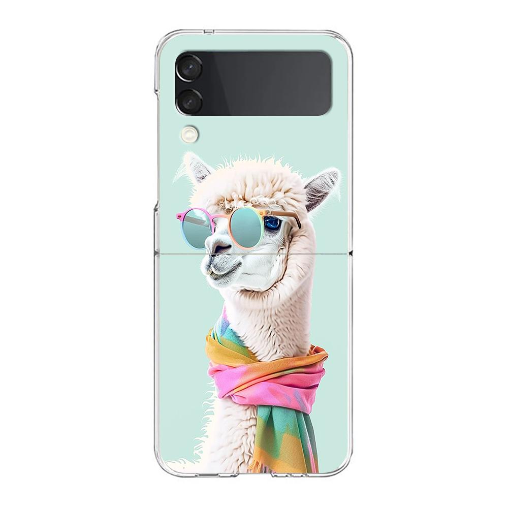 Phone Case For Samsung Galaxy Z Flip 3 4 5 Hard Folding Clear PC Bumper Kawaii Alpaca lovely For Samsung Z Flip 6 Back Cover