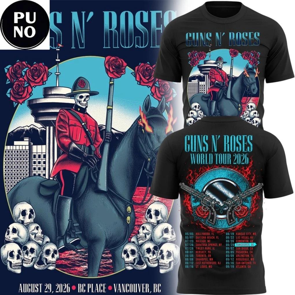Guns N Roses 2026 Vancouver Bc Place World Tour Double Sided Retro Rock Band Pattern Tour Date Printed Short Sleeved TShirt