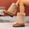 Women's Wide Width Furry Snow Boots, Mid-Calf Platform Winter Booties, European Style Warm Boots for Women