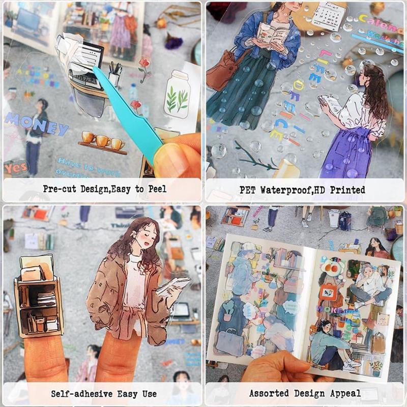 Women Journal Sticker Book PET People Stickers For Journaling Scrapbooking Junk Journal Supplies Office Quiet
