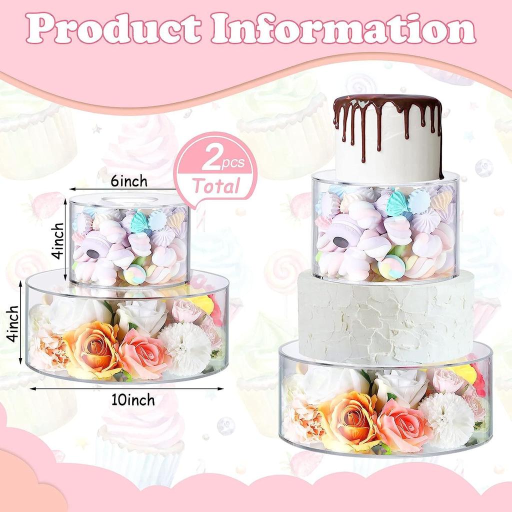 2/3 Pcs Acrylic Clear Cake Stand for Party Birthday Wedding Holiday Dessert Table Cake Cupcake Pastry Display Stand (6/8/10 in)