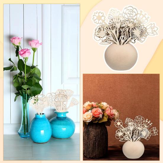 Trä Vildblomma Dekor Färgbar Blommig Utskärningar Skyltar med Stam Boho Träblomma Bukett för Hem Födelsedag Helgdag Konst DIY Barnkammare Sovrum Dekoration