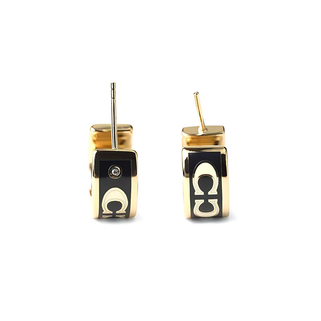 Coach Ikonische Mini Gold Plated Emaille Glas Ohrringe Damenohrringe Schwarz CI903-GDBK