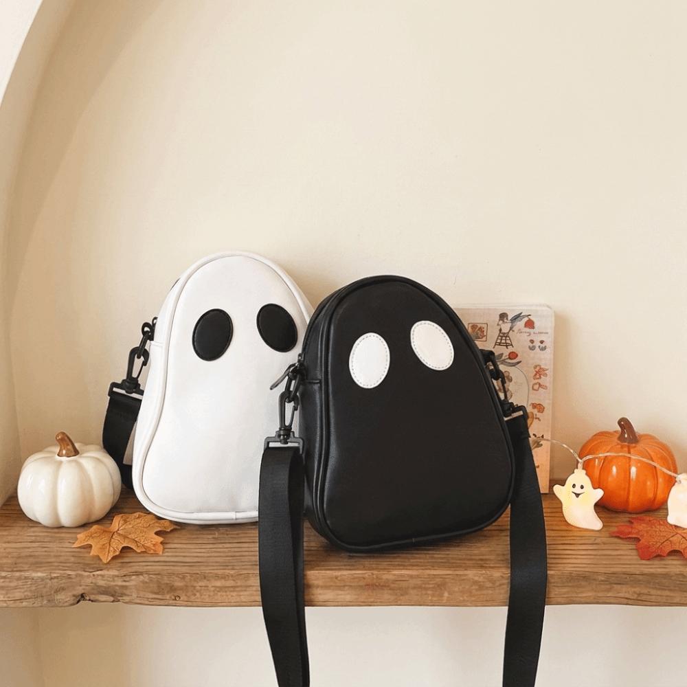 PU Leather Ghost Crossbody Bag Black And White Halloween Mini Bag Cute Shoulder Bag  Daily Use