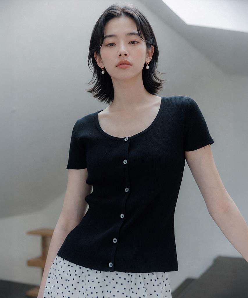 Pelote U-Neck Short Sleeve Cardigan (2 Colors)