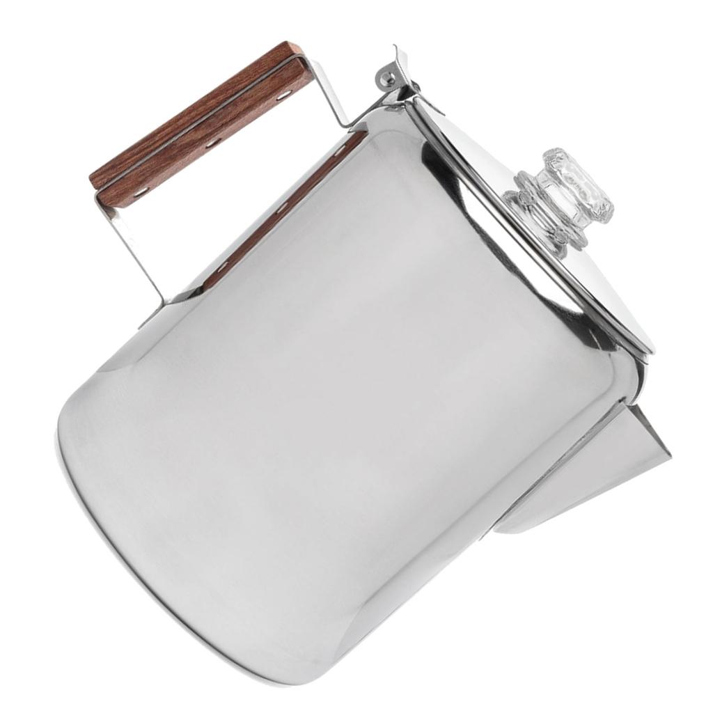 Stovetop Coffee Pot Stainless Steel Coffee Percolator with V Spout Wood Handle Multi Stove Compatible for Camping