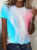 Women's 3D Printed Geometric Gradient T-shirt - Blue and Pink Gradient Slim Casual Top,