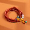 Natural Three-ring Full-bead Southern Red Agate Bracelet with a Natural-shaped Beeswax Pendant, Multi-ring Bracelet, Jewelry